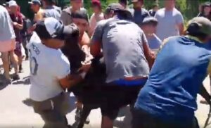 OTRA VEZ VECINOS SE ABALANZAN SOBRE ANIMALES TRAS VUELCO DE CAMIÓN