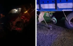 RUTA 5: EXPLOTÓ CUBIERTA DE CAMIÓN Y PEGÓ CONTRA UN AUTOMÓVIL