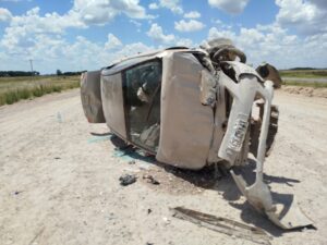 DESPISTE Y VUELCO DE AUTO EN EL QUE VIAJABA UNA FAMILIA EN RUTA 5