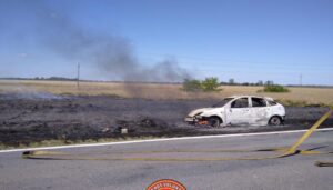 INCENDIO DE VEHÍCULOS EN RUTA 41: INTENSA ACTIVIDAD DE BOMBEROS DE NAVARRO